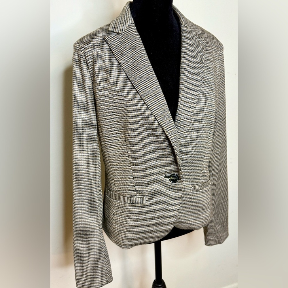 Amanda+Chelsea vintage Y2K brown Houndstooth one button preppy blazer pockets M - Picture 2 of 8